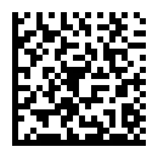 Código DataMatrix real e escaneável, codificando dados fictícios no padrão GS1
